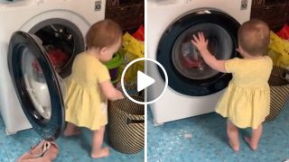 Вижте как бебе помага на майка си с прането